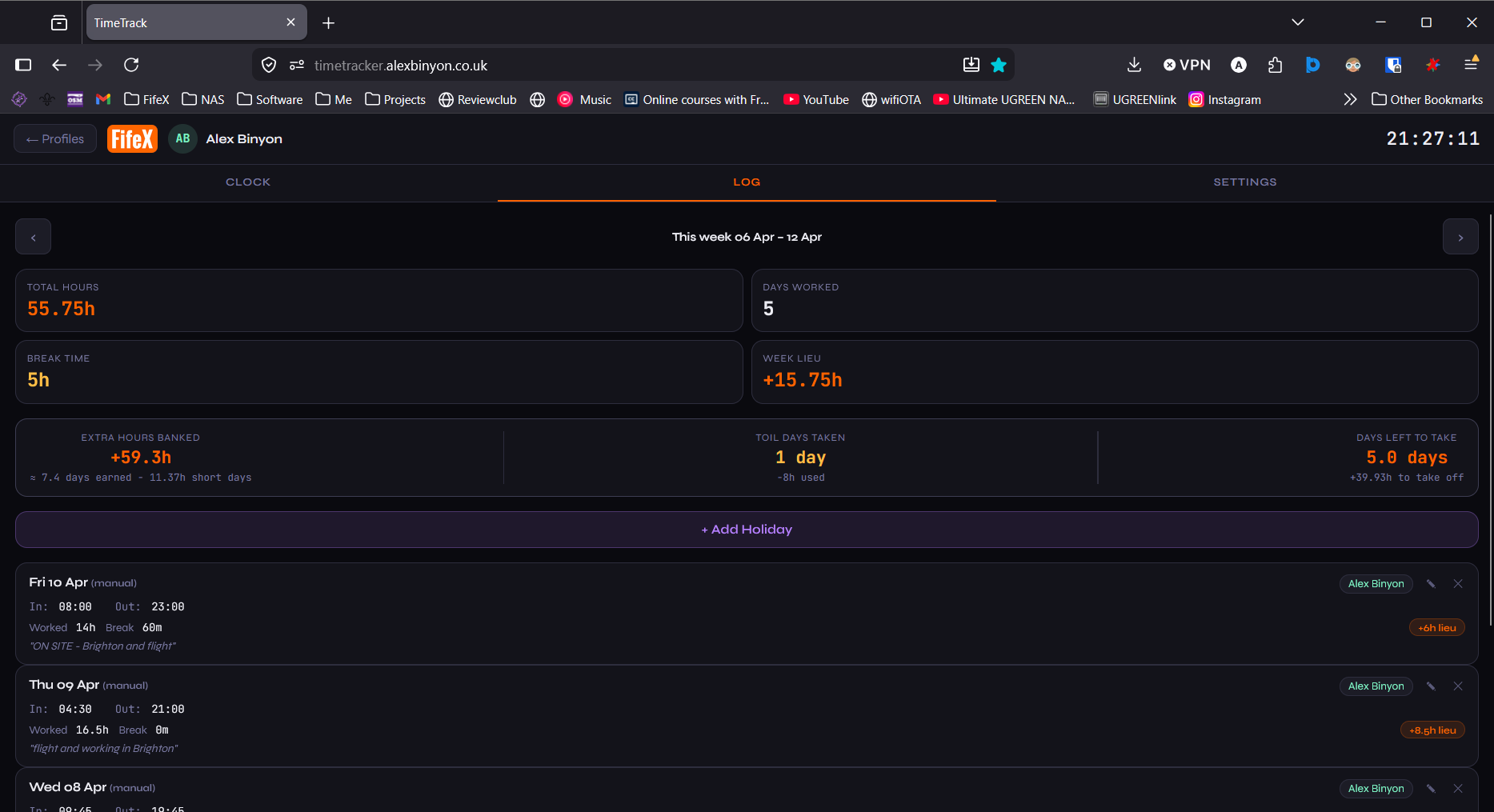 Time Tracker app screenshot